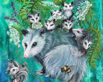 Mama Possum and her Joeys Standard Size Easy-to-frame Giclee Prints