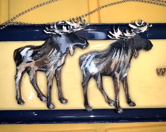 Sign: Moose Cabin, Upcycled, Metal and Wood Art