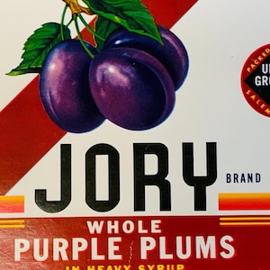 Label Litho Original Vintage Whole Purple Plums Crate Lithograph Label 1940s Willamette Valley, Oregon United Growers 10 x 6.5