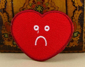 Crying Heart Patch | Sad Heart 2.8" x 2.2" | Emotional Iron-On Design