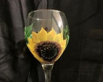 Sunflower Hand Painted Wine Glass