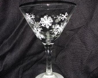 Hand Painted Martini/Cocktail Glass Snowflakes