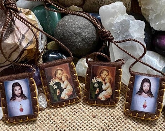 Saint Joseph and Sacred Heart of Jesus Scapular / Religious Jewelry / Catholic Scapular / Brown Scapular / Catholic Confirmation Gift