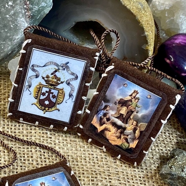 Virgin of Carmel  Scapular (Our Lady of Mount Carmel) and Shield / Catholic Necklace / Catholic Accessory / Catholic Jewelry