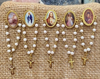 Rosary Brooch / Rosary Pin / Sacred Heart  /  Miraculous Virgin / Divine Mercy / Saint Anthony / Saint Michael / Perpetual Help / Baby Jesus