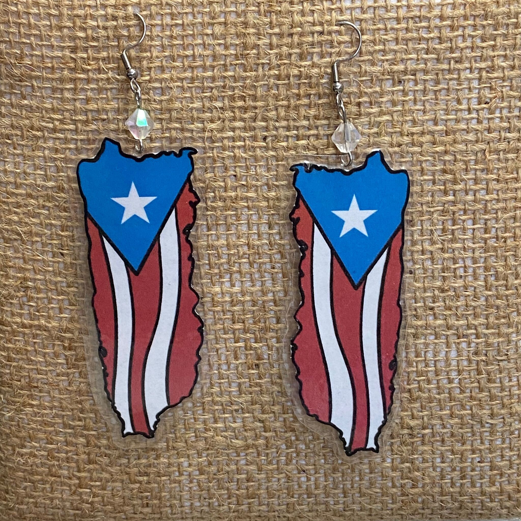 Puerto Rico Flag Earrings / Puerto Rico Island Earrings / Etsy