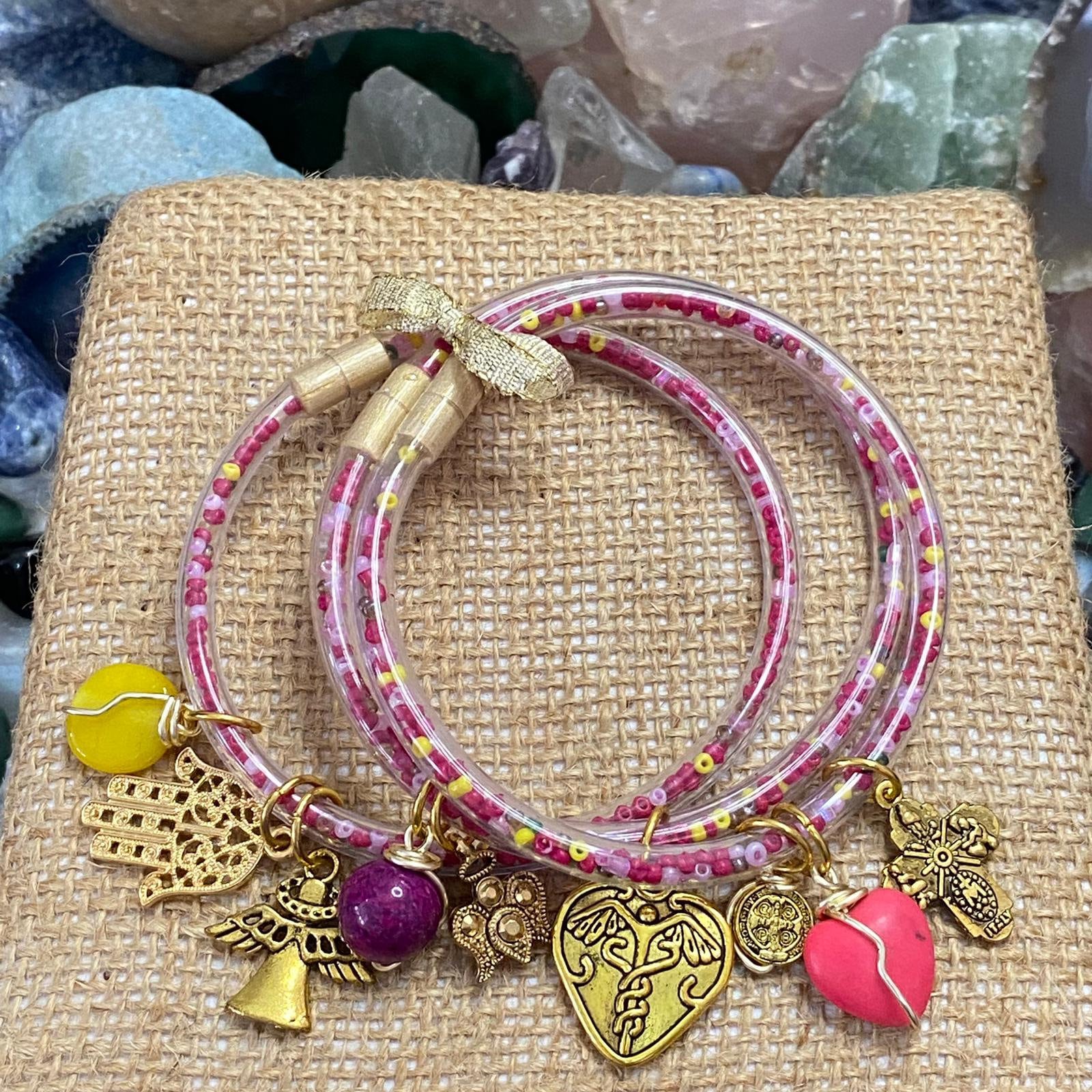 Trio of Charm Bracelets / Silicone Bracelets Filled with Etsy