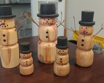 Handmade Turned Wooden Snowmen