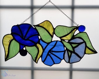 Stained glass blue flowers