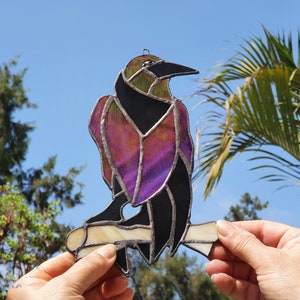 Stained glass Big Raven,Suncatcher Colorful,Stained Glass,Vitrail,Home Decor Original Gift,Tiffanytechnik