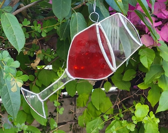 Stained Glass Red Wine,Suncatcher Colorful,HVitrail,ome Decor Original Gift,Unique Glass Sun Catcher,Tiffanytechnik,Glasmalerei