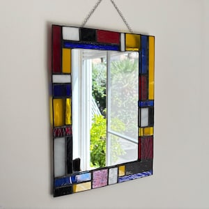 Handmade Stained Glass Mirror Mondrian Style