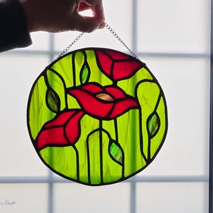 Stained Glass Bright Red Poppies