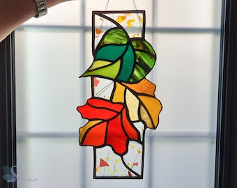 Stained Glass Autumn Leaves, Suncatcher Colorful, Stained Glass, Home Decor Original, Gift, Unique Glass Sun Catcher