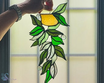 Stained Glass green leaves in a pot