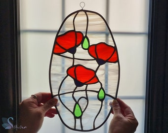 Stained Glass Orange Poppies