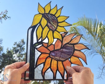 Stained Glass Sunflowers, Suncatcher Colorful, Stained Glass, Home Decor Original, Gift , Unique Glass Sun Catcher