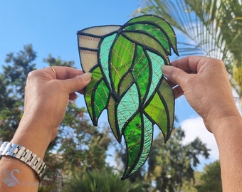 Stained Glass Green Pot Plant, Suncatcher Colorful, Stained Glass, Home Decor Original, Gift, Unique Glass Sun Catcher