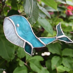 Stained Glass Blue Whale,Suncatcher Colorful,Stained Glass,Vitrail,Home Decor Original Gift,Glasmalerei,Tiffanytechnik