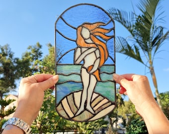 Stained Glass Hommage to Boticelli's Venus, Suncatcher Colorful, Stained Glass, Home Decor Original, Gift , Unique Glass Sun Catcher