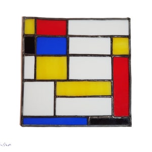 Stained Glass Mondrian Inspired Suncatcher Colorful Stained | Etsy