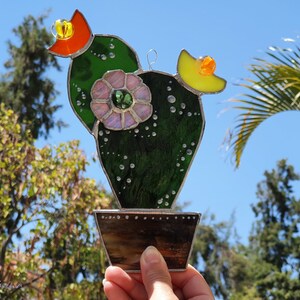Stained Glass Cactus, Suncatcher Colorful, Stained Glass, Home Decor Original, Gift , Unique Glass Sun Catcher