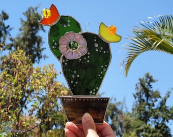 Cactus in vetro colorato, acchiappasole colorato, vetro colorato, arredamento originale per la casa, regalo, acchiappasole in vetro unico