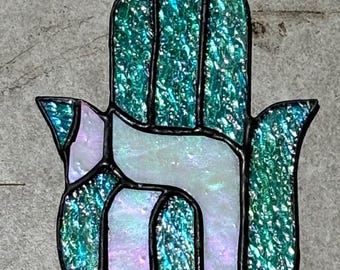 Modern turkos "Chai" Hamsa i målat glas