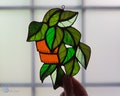 Stained Glass Plant with Green Leaves, Suncatcher Colorful, Stained Glass, Home Decor Original, Gift , Unique Glass Sun Catcher product logo
