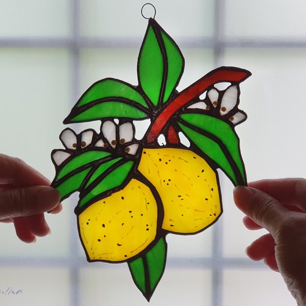 Stained Glass Lemons, Suncatcher Colorful, Stained Glass, Home Decor Original, Gift , Unique Glass Sun Catcher