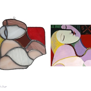 Stained Glass Hommage to Picasso, Suncatcher Colorful, Stained Glass,Vitrail, Home Decor Original, Gift , Unique Glass Sun Catcher