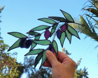 Glasmalerei Olivenbaum Zweig, Suncatcher Bunt, Glasmalerei, Wohnkultur Original, Geschenk, Einzigartiger Glas Sun Catcher