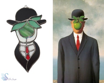 Homage for Magritte, Suncatcher Colorful, Stained Glass,Vitrail, Home Decor Original, Gift,Tiffanytechnik,Glasmalerei