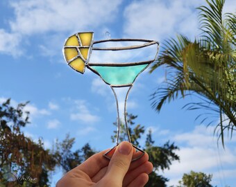 Stained Glass Cocktail,Suncatcher Colorful, Stained Glass,Vitrail,Home Decor Original Gift,Glasmalerei,Tiffanytechnik
