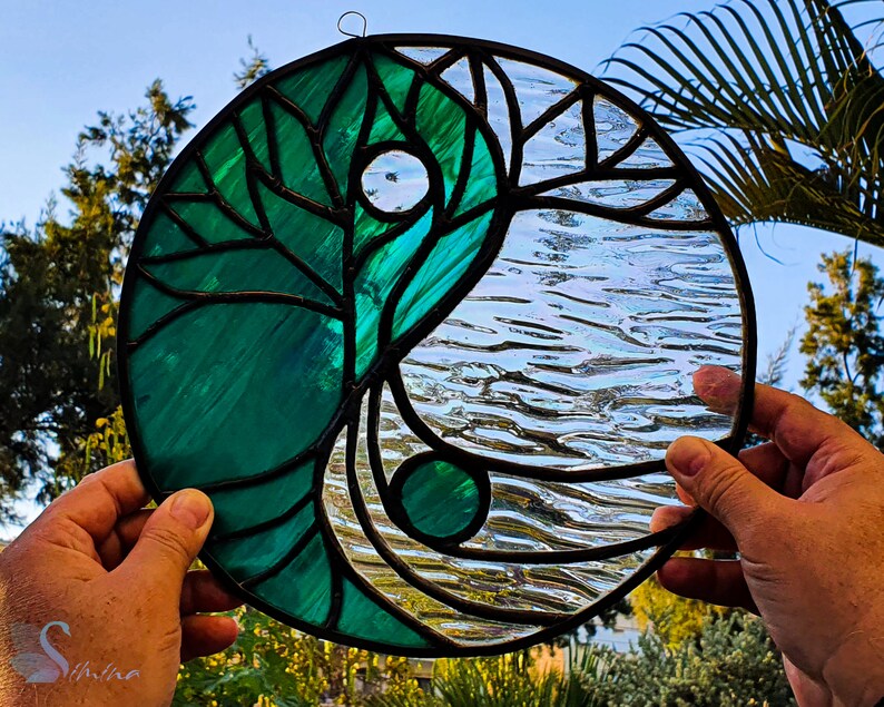 Stained Glass Yin & Yang Tree of Life Suncatcher Colorful Etsy