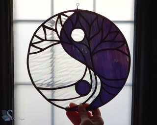 Acchiappaluce Yin Yang Arcobaleno Colori Chakra, Decorazione Finestra Fatta A Mano In Resina, 80 Cm, Regalo Originale