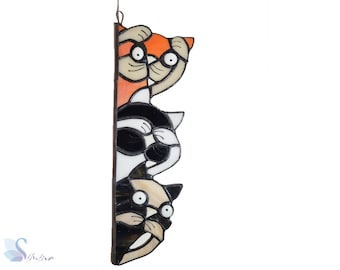 Stained Glass The Three Cats, Suncatcher Colorful, Stained Glass, Home Decor Original, Gift, Unique Glass Sun Catcher