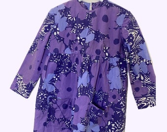 Vintage 60s 70s  Psychedelic Flower Print Long Sleeve Babydoll Dress