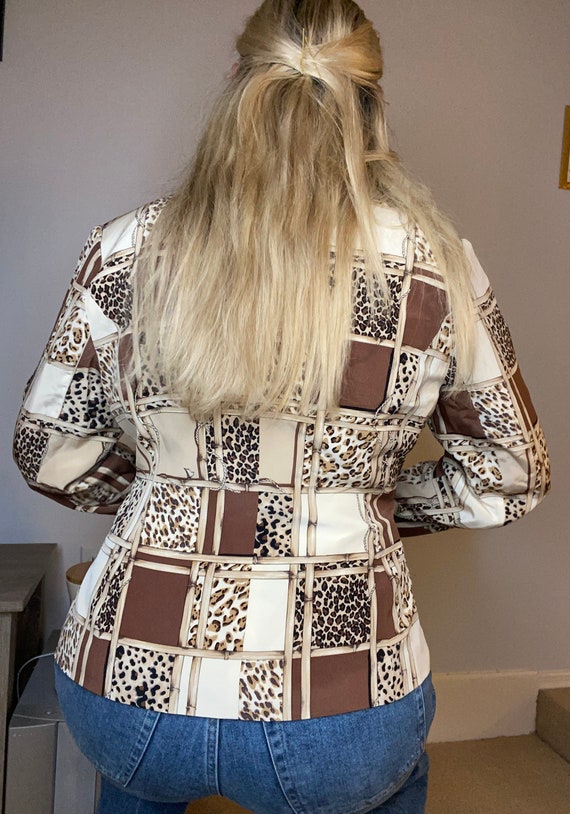 Vintage 90s animal print patchwork silk neutral t… - image 7