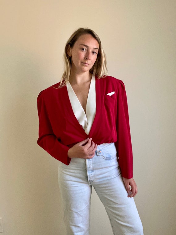Vintage 80s Cherry Red Silk Blazer