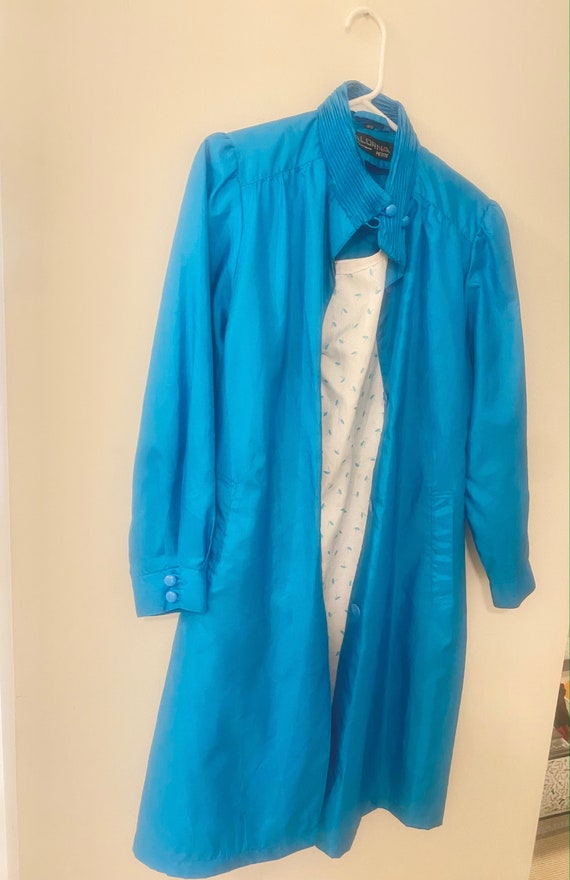 vintage blue silk taffeta puff sleeve long coat t… - image 4