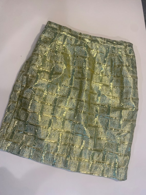 Vintage Gold Metallic Brocade Jacquard Skirt Plus 