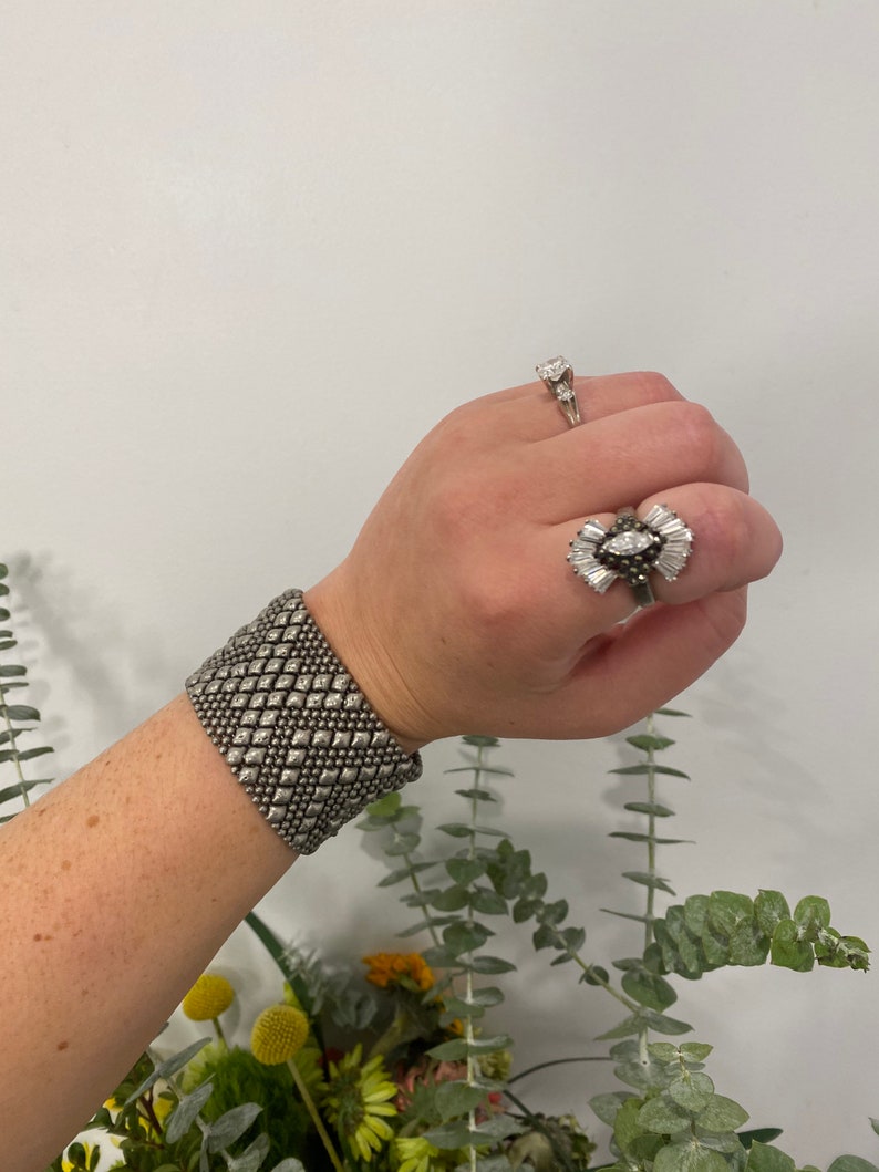 Vintage Art Deco Marquis Diamond CZ with Fan Baguettes Ring