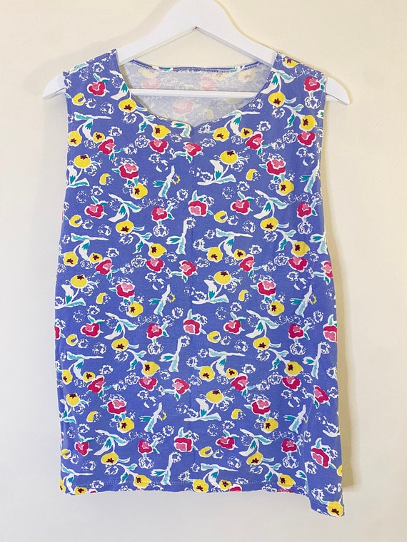 Vintage 80s 90s pastel cotton muscle tank floral p