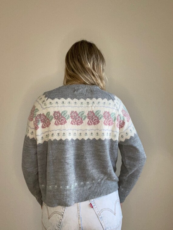 Vintage 80s 90s Needlepoint Rose Knit Sweater - image 3