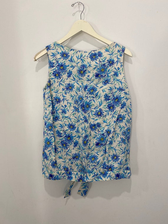vintage 1960s linen blue daisy print two piece set