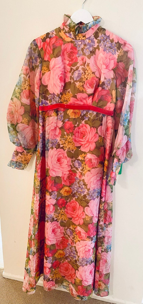 Vintage 1970s Rose Print Mock Neck Maxi Dress wit… - image 5