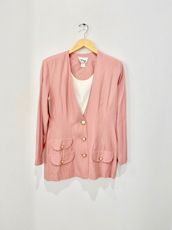 Vintage 80s Pink Blazer with Pearl Buttons & dicki