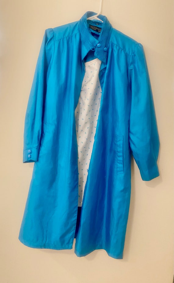 vintage blue silk taffeta puff sleeve long coat t… - image 3