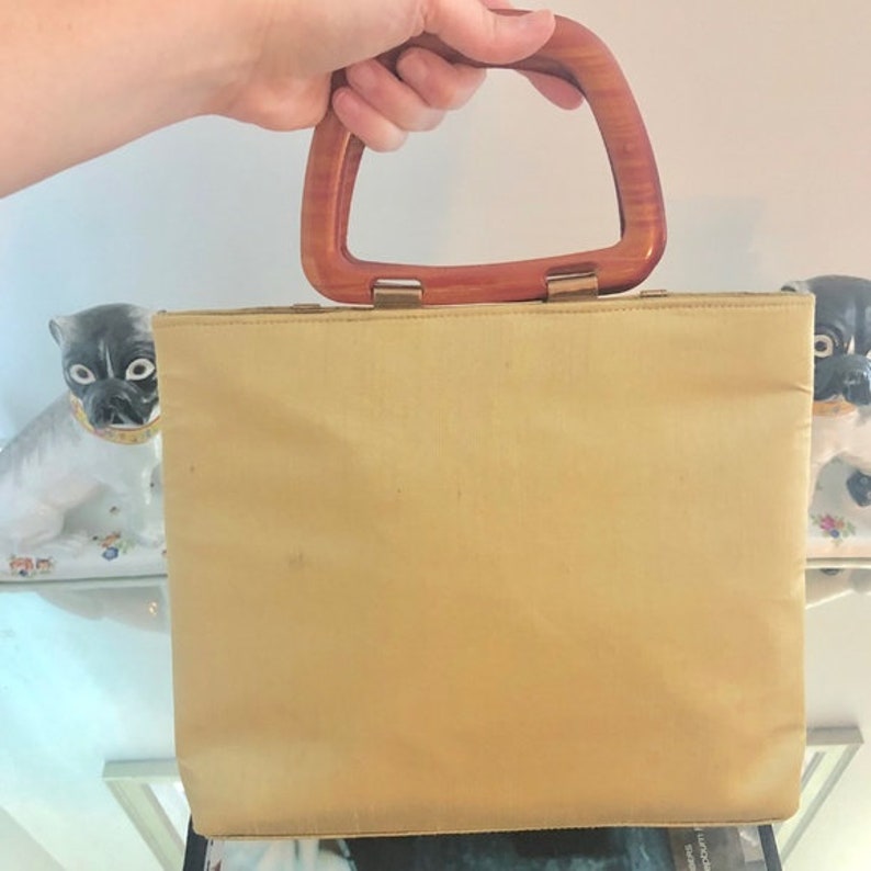 Vintage Wooden Top Handle Silk Purse